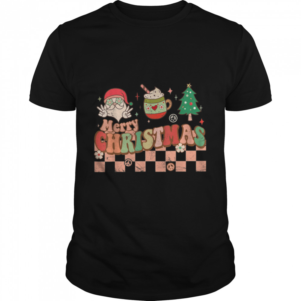 Merry Christmas Cute Santa Claus Winter Holiday Retro Groovy T-Shirt B0BMBCQFP8