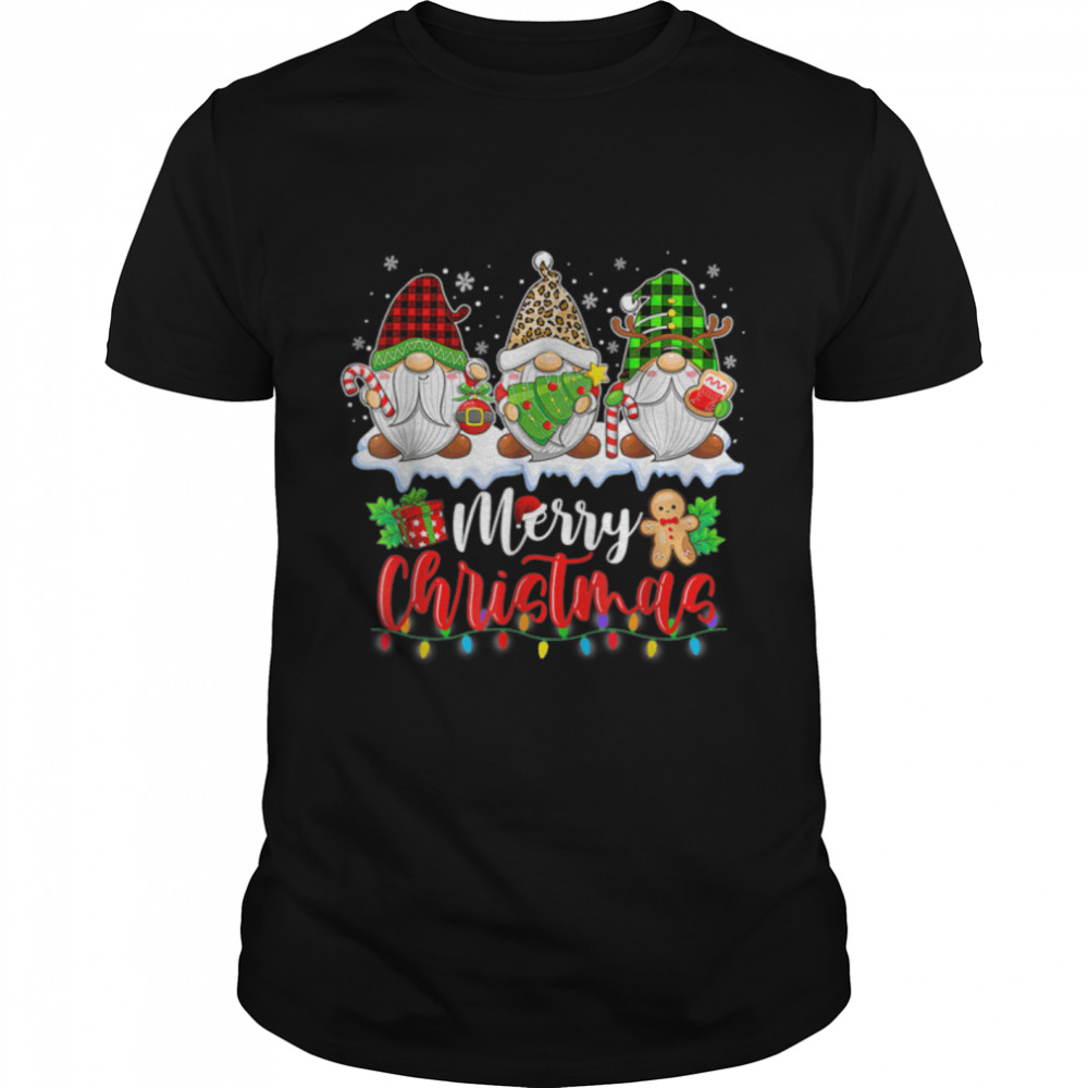 Merry Christmas Gnomes Xmas Lights Red Plaid Family Pajamas T-Shirt B0BMB55XFK