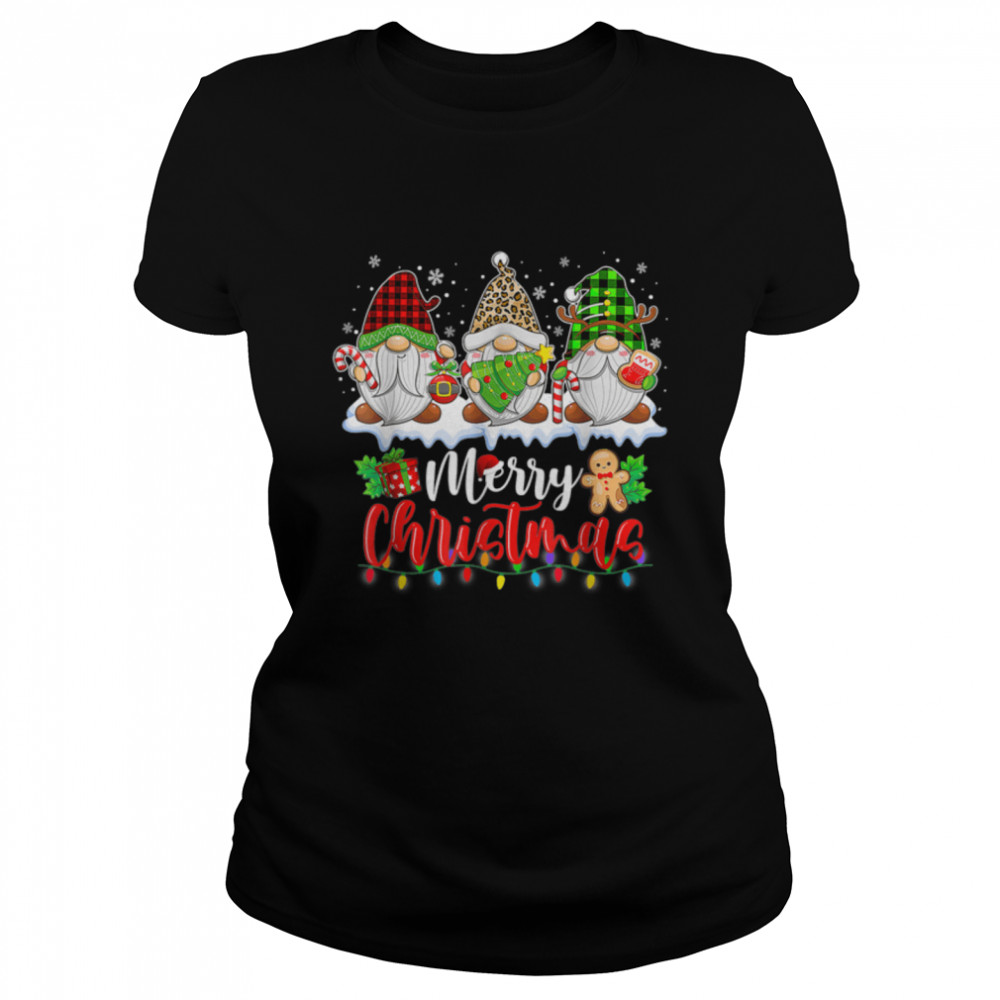 Merry Christmas Gnomes Xmas Lights Red Plaid Family Pajamas T- B0BMB55XFK Classic Women's T-shirt