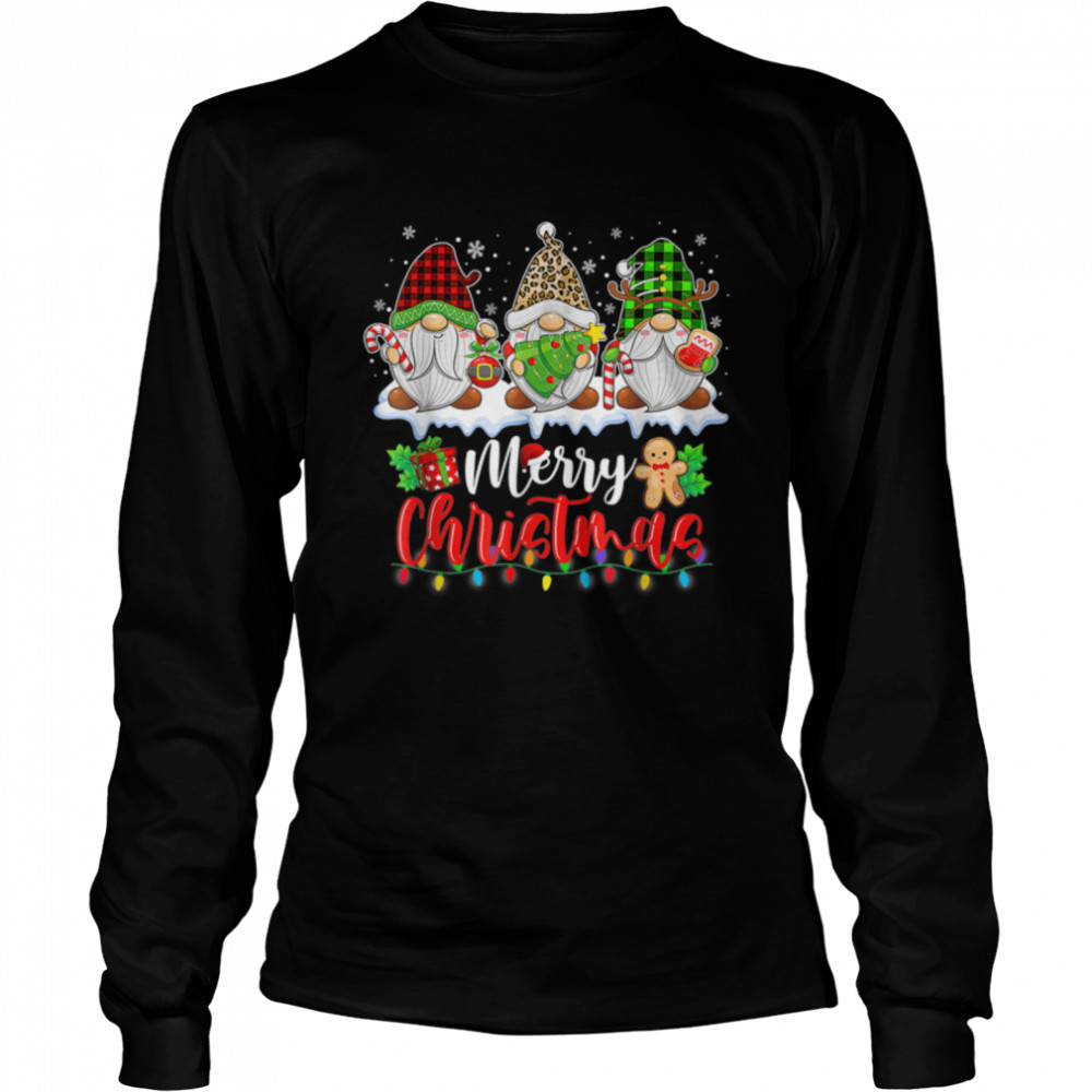 Merry Christmas Gnomes Xmas Lights Red Plaid Family Pajamas T- B0BMB55XFK Long Sleeved T-shirt