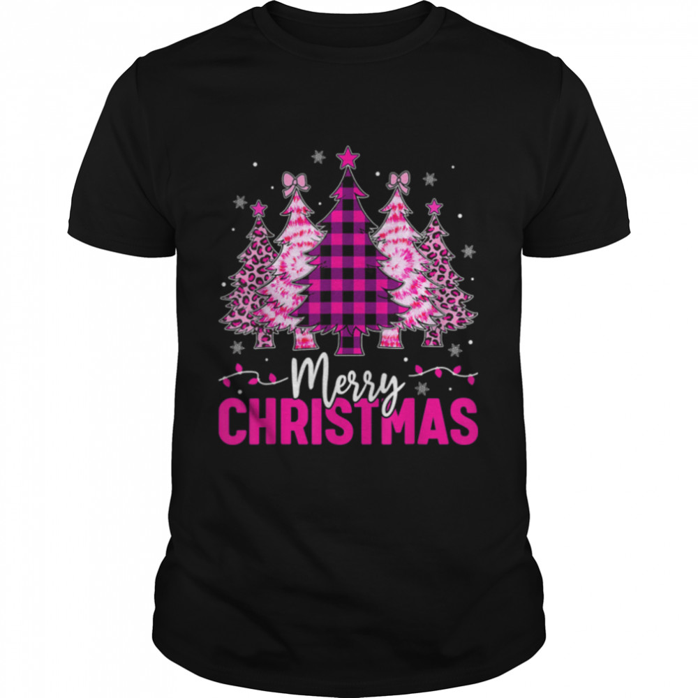 Merry Christmas Plaid Christmas Leopard Tree Light Women T-Shirt B0BM9TXRY1s