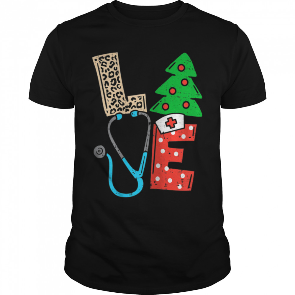 Womens Love Stethoscope Snowflake Nurse Christmas Scrub 2022 Xmas T-Shirt B0BM9RZHWL