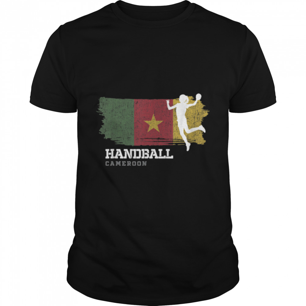 Handball Player Cameroon Flag Sports Womens Handball T-Shirt B0BMLK5T9Qs
