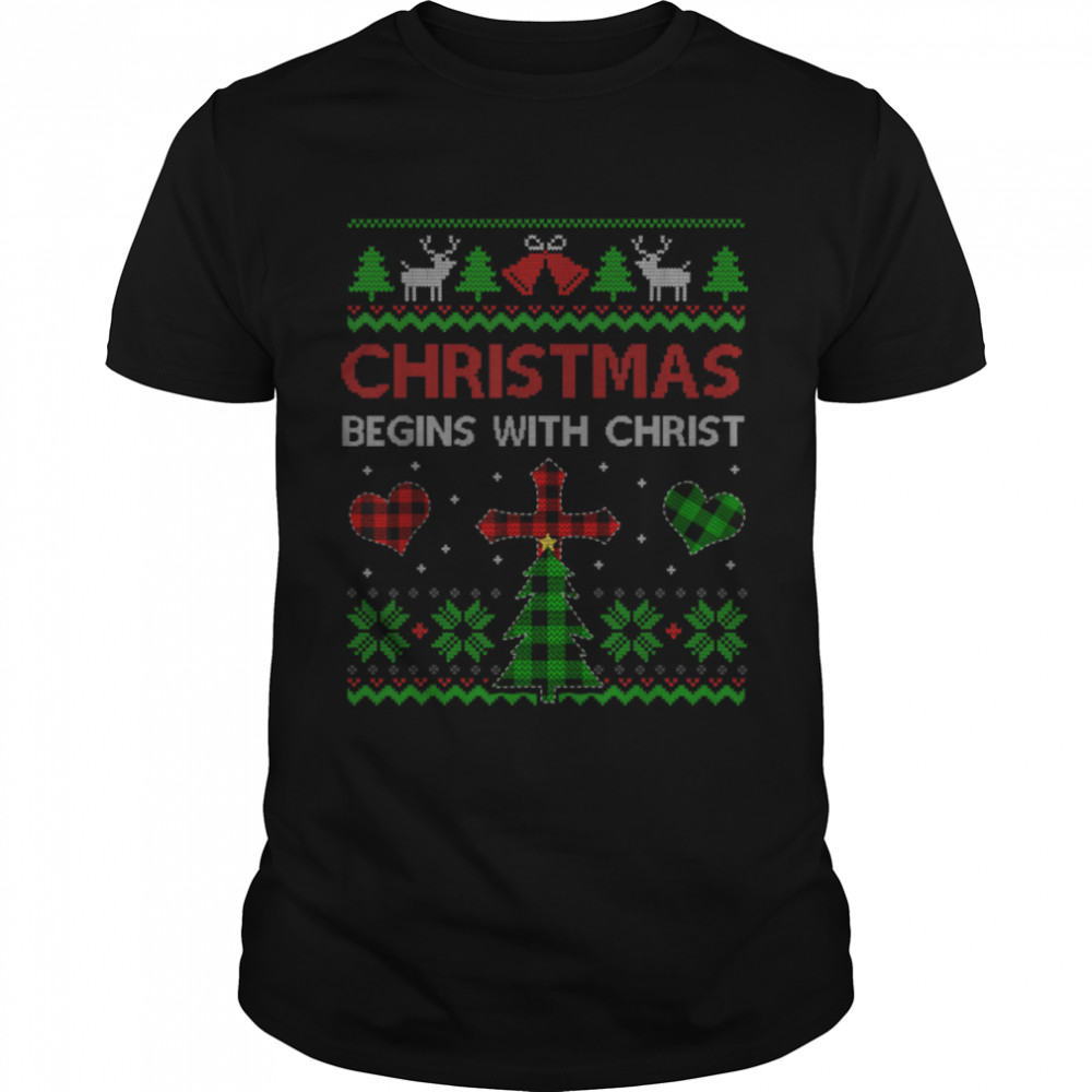 Christmas Begins With Christ Jesus Cross Christian Pajama T-Shirt B0BMLLKDT7