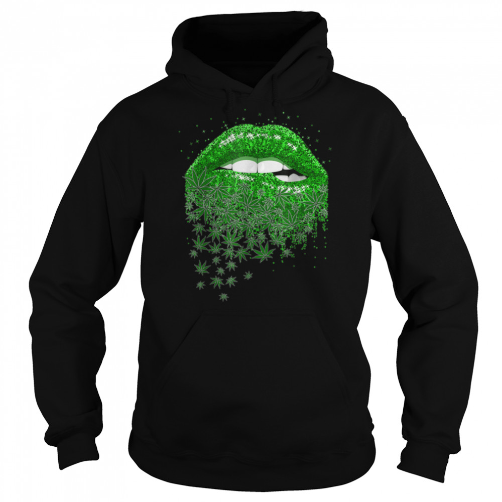 Cool Green Sexy Lips Biting Cannabis Marijuana Funny Weed T- B0BLN989XP Unisex Hoodie