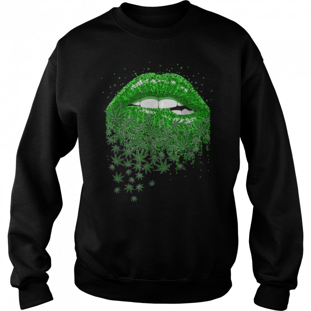 Cool Green Sexy Lips Biting Cannabis Marijuana Funny Weed T- B0BLN989XP Unisex Sweatshirt