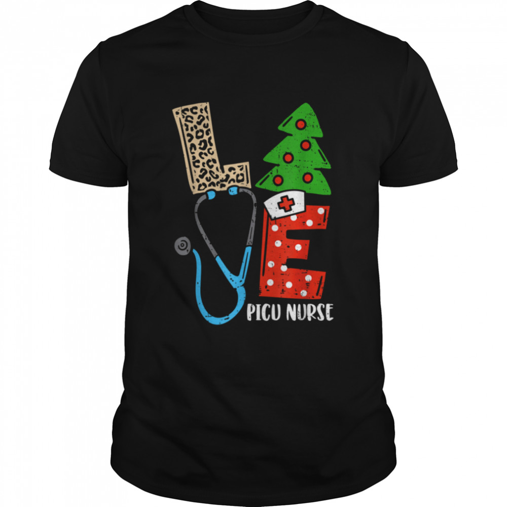 Love Stethoscope Snowflake PICU Nurse Christmas Scrub Xmas Shirts