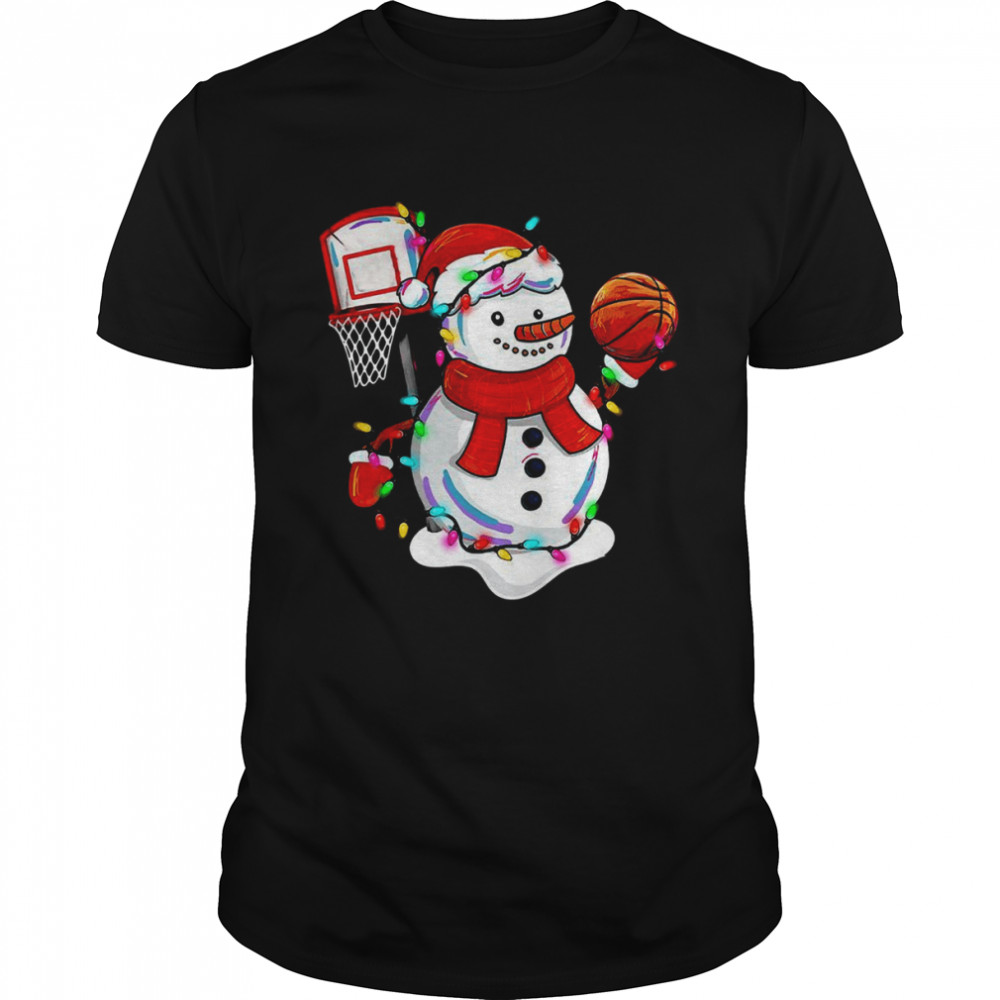 Snowman Playing Basketball Merry Christmas Light shirts