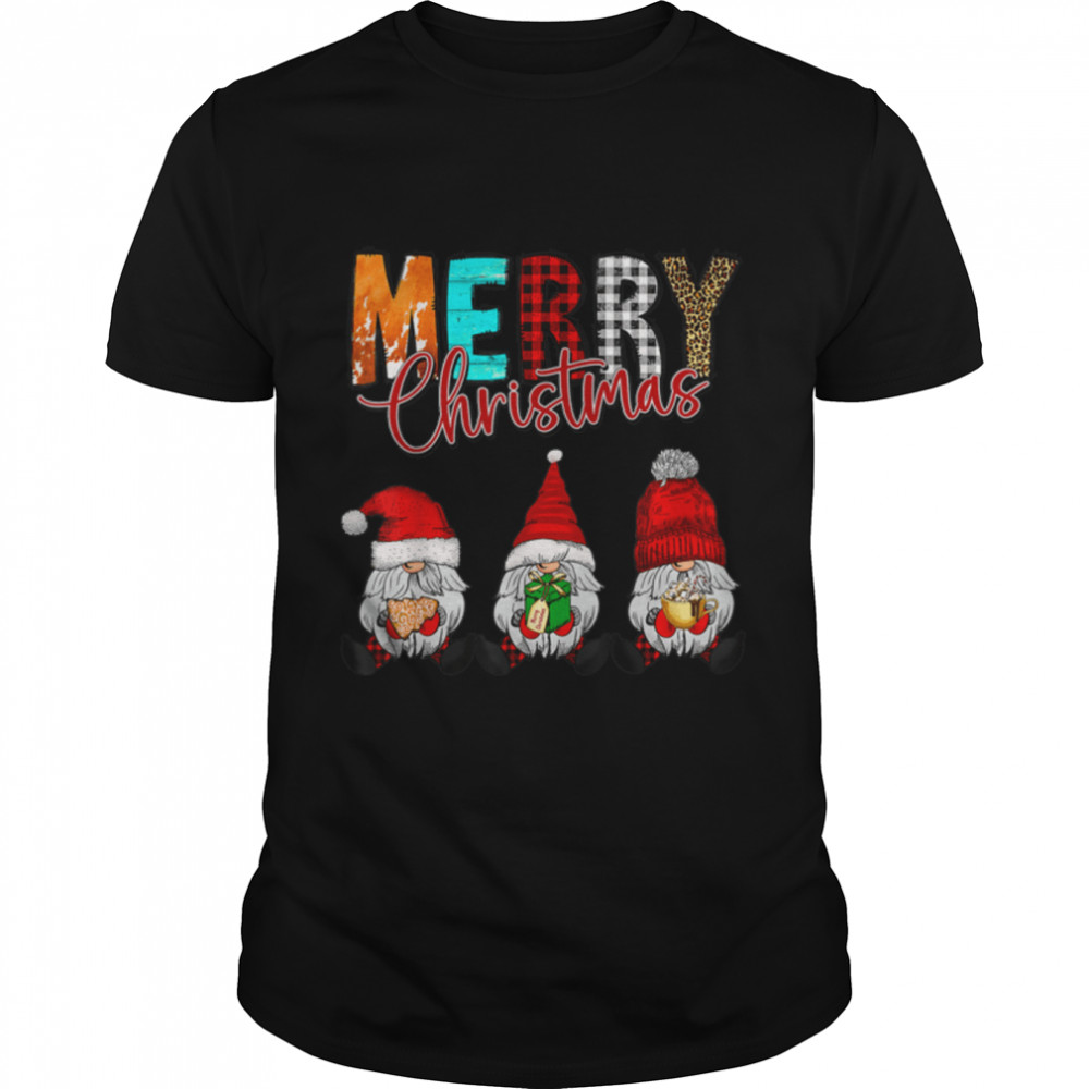 Three Gnomes In Buffalo Plaid Merry Christmas Gnome Xmas T-Shirt B0BN1BYGZR