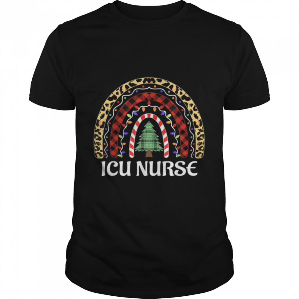 Christmas ICU Nurse Leopard Rainbow Nurse Xmas Christmas T-Shirt B0BN8PHX9Ss