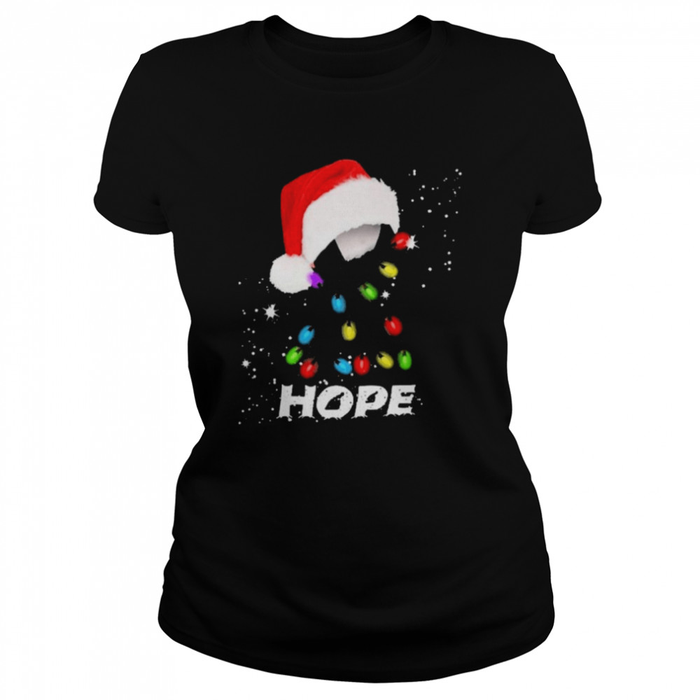 Breast Cancer Christmas Santa Black Ribbon light Hope  Classic Women's T-shirt