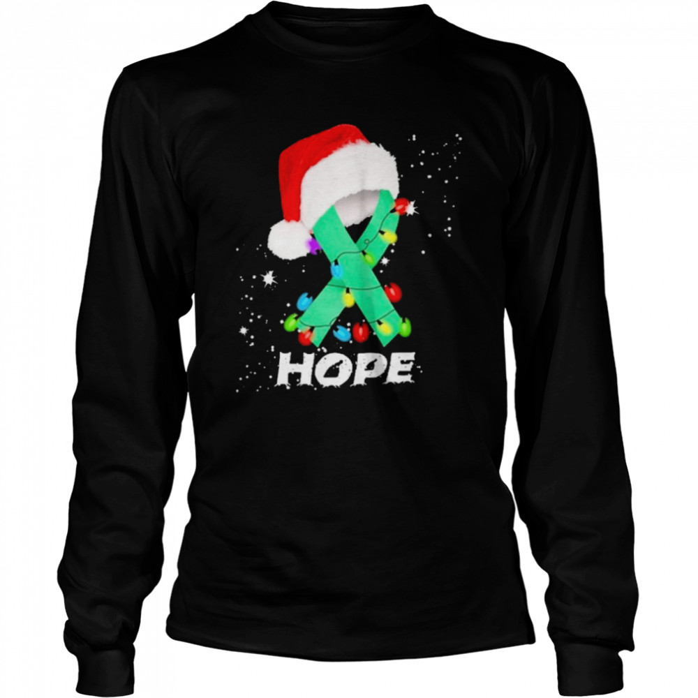 Breast Cancer Christmas Santa Dark Green Ribbon light Hope  Long Sleeved T-shirt