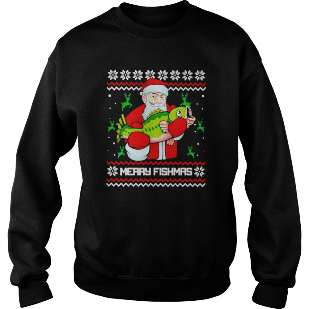 Merry fishmas ugly Christmas Santa bass fishing shirt Unisex Sweatshirt