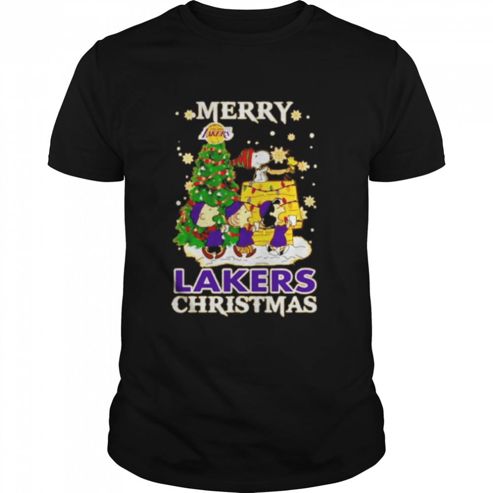 Snoopy And Friends Merry Los Angeles Lakers Christmas  Classic Men's T-shirt
