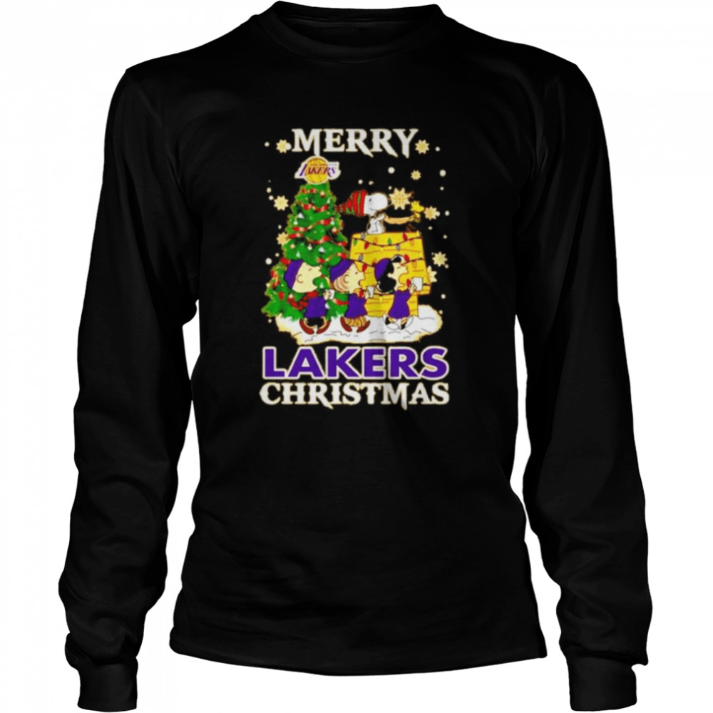 Snoopy And Friends Merry Los Angeles Lakers Christmas Long Sleeved T-shirt