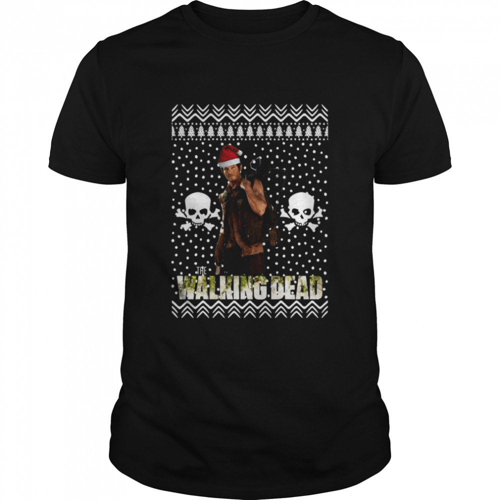The Walking Dead Daryl Dixon Santa Hat Ugly Christmas shirt Classic Men's T-shirt