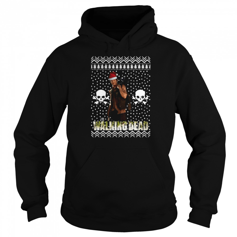 The Walking Dead Daryl Dixon Santa Hat Ugly Christmas shirt Unisex Hoodie