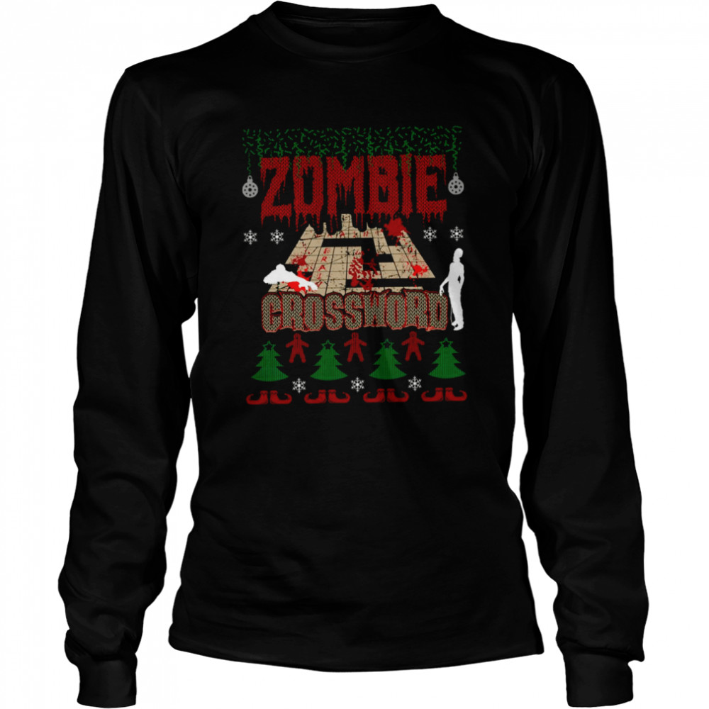 Ugly Christmas Sweater Zombie Crossword Game Addict shirt Long Sleeved T-shirt