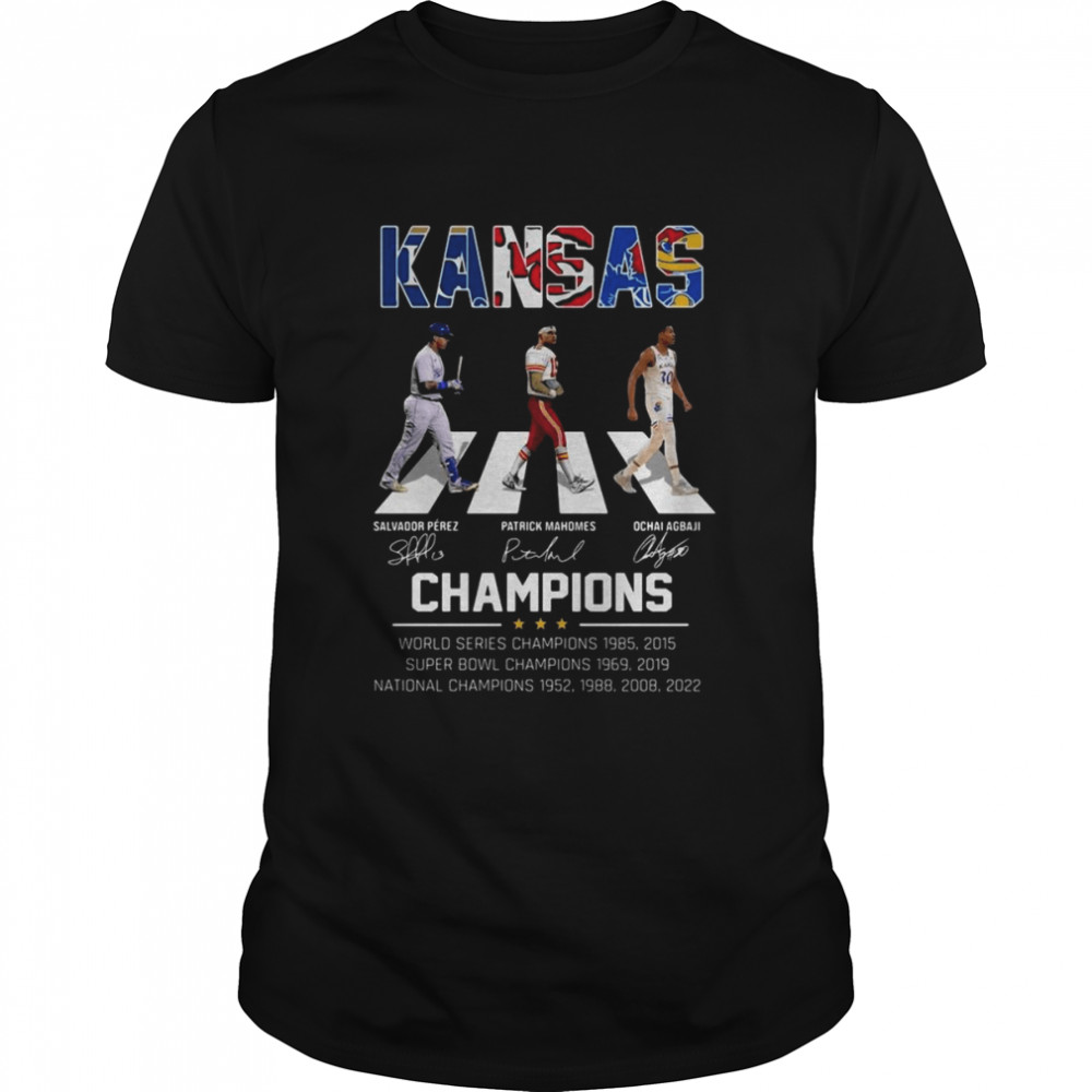 Kansas Sport Patrick Mahomes Ochai Agbaji And Salvador Psérez Road Abbey Signatures shirts